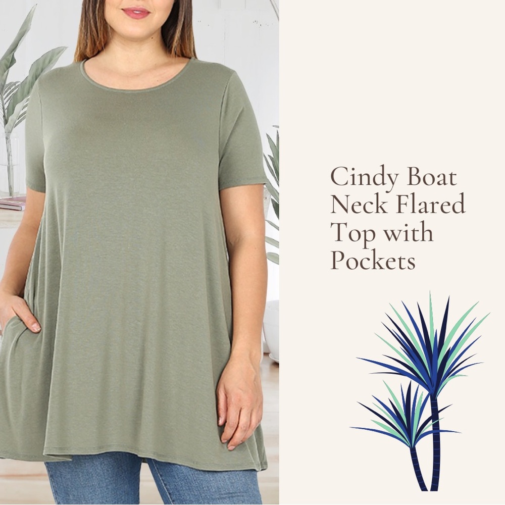 Women's Light Olive Boat Neck Flared Top